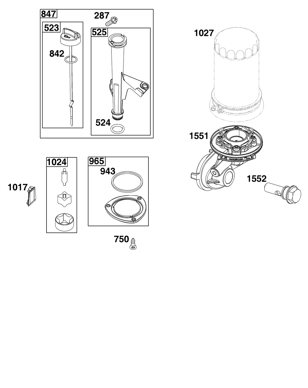 Lubrication Group Diagram and Parts List for 44N677-0061-G1 400000 - 699999 Briggs and Stratton Engine